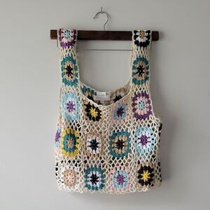 Rebellion floral knitted bohemian look sleeveless top colorful size M